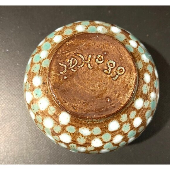 Vintage Handcrafted Ceramic Bud Vase With Polka Dot Pattern & Rustic Finish - Picture 3 of 3